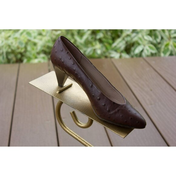 Vintage 1980's Women's Pumps Shoes PVaneli Brown Ostrich Made In Italy Size 5.5M - Picture 2 of 4